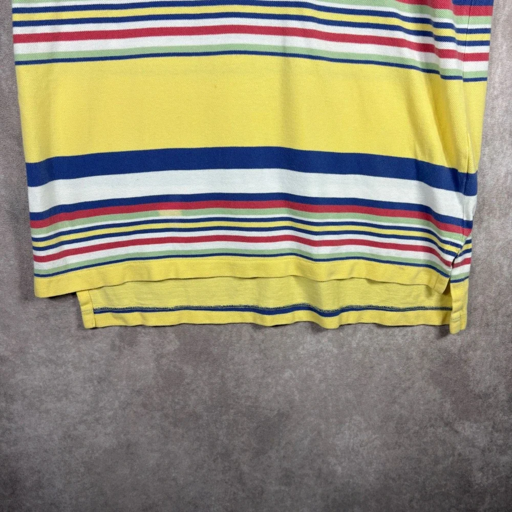 Polo Ralph Lauren Polo Shirt Men Medium Yellow Striped Short Sleeve Pique Cotton